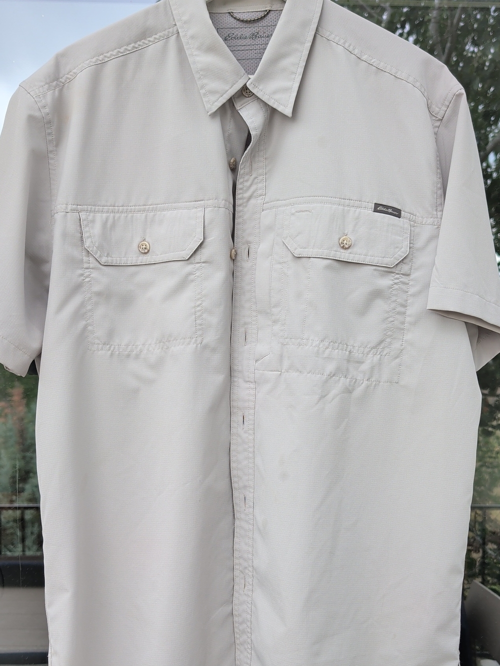 Eddie Bauer Short-Sleeve Shirt Jacket in Light Beige